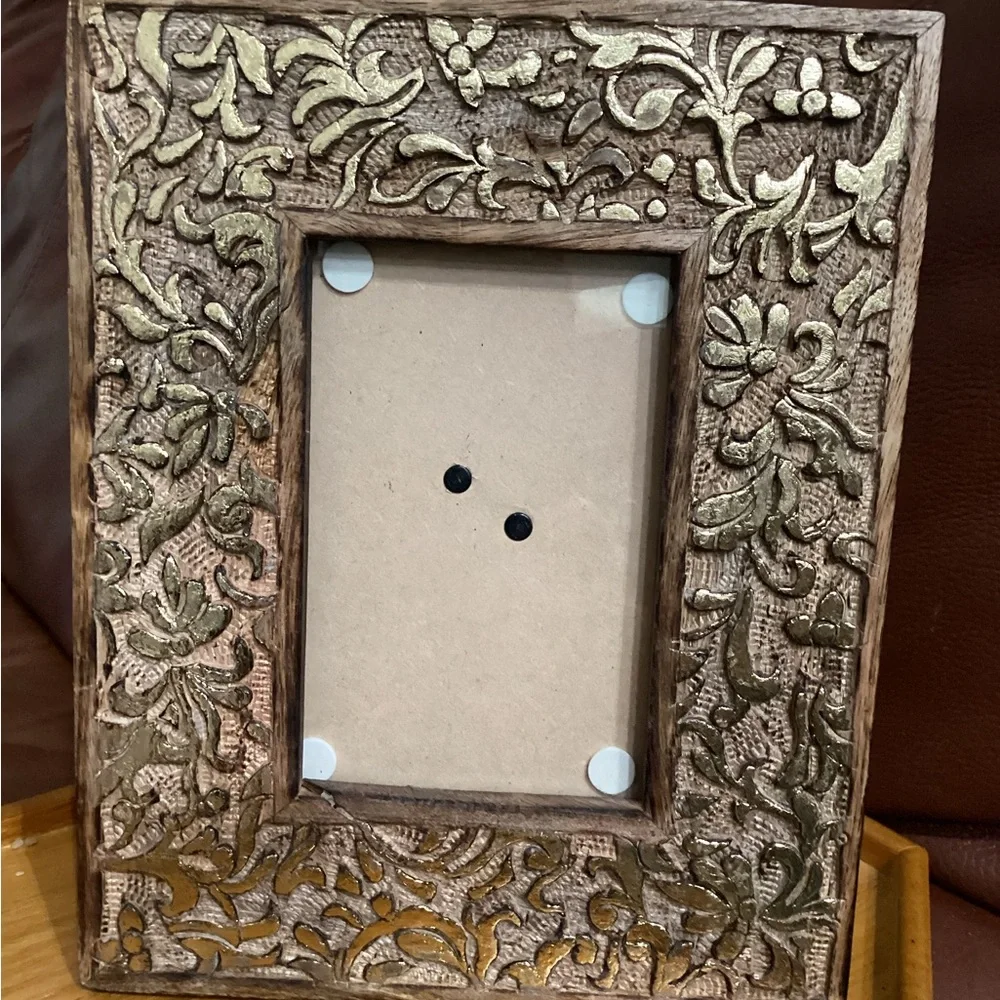 Carved Wood Ornate Gold and Brown Photo Frame
